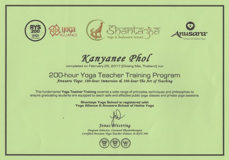 Certificate Yoga Alliance